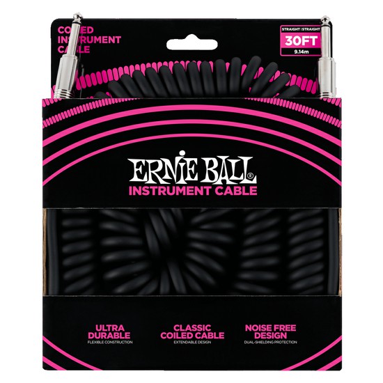 ErnieBall30' COILED STRAIGHT / STRAIGHT INSTRUMENT CABLE - BLACKの画像