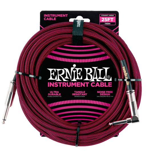 ErnieBallEB6062 25' BRAIDED STRAIGHT / ANGLE INSTRUMENT CABLE - BLACK / REDの画像